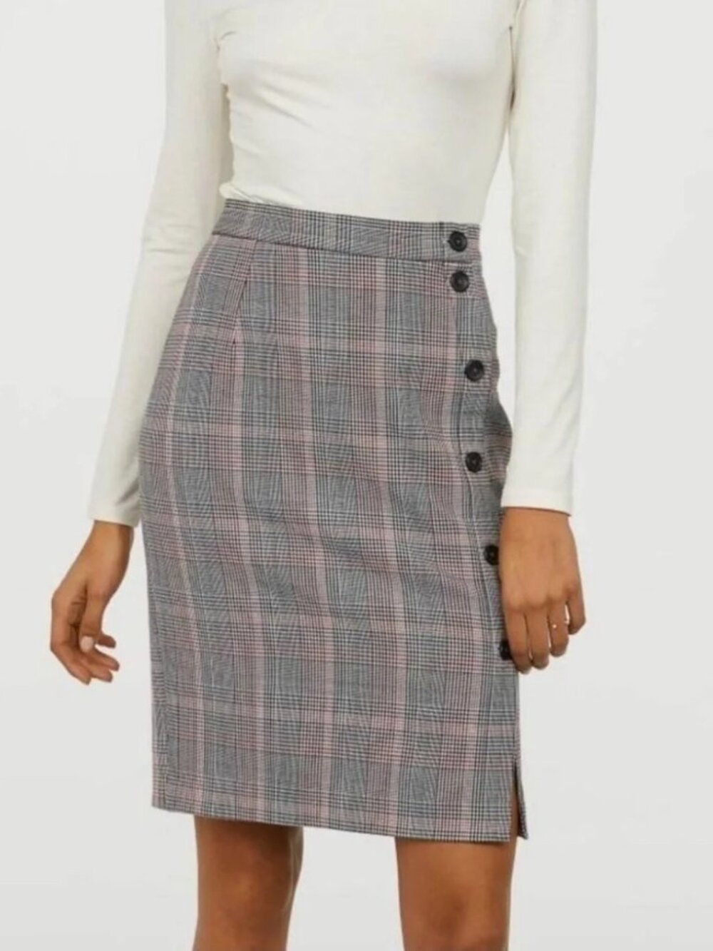 H&M Glen Plaid Button-Side Pencil Skirt size  4